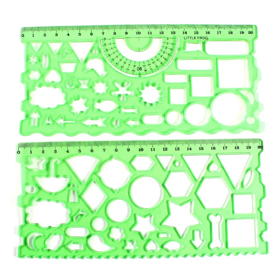 

2pcs Teacher Clear Green Learning Drawing Template Ruler Guide