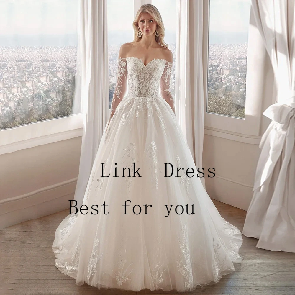 Luxury A Line Wedding Dresses for Ladies Elegant Strapless Bridal Gowns with Lace Exquisite Full Sleeve Vestidos De Novia New