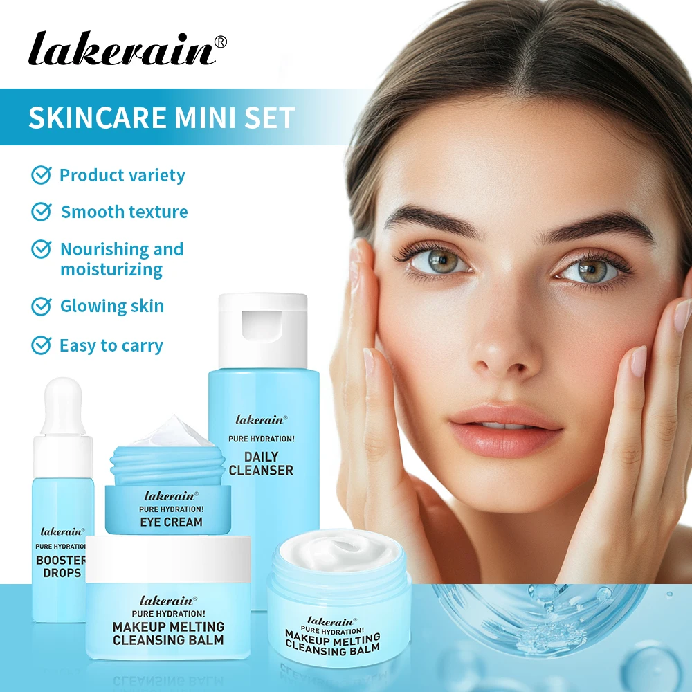 Mini Skincare Set Daily Cleanser Eye Cream Booster Drops Makeup Melting Cleansing Balm Hydrating Nourishing Moisturizing Glowing