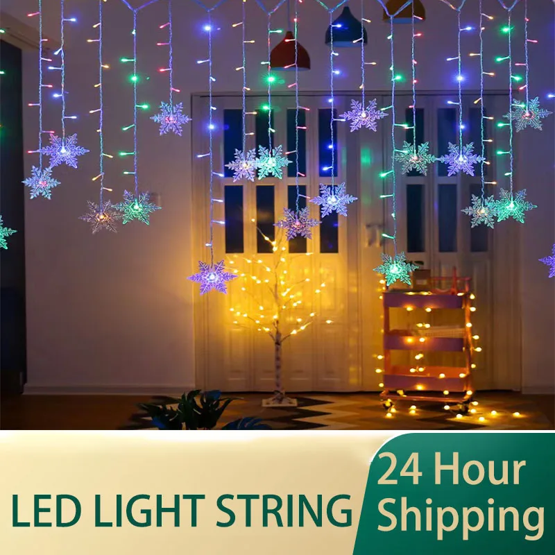 

Christmas lights 3.8M LED Fairy String Lights Snowflake Curtain Indoor waterproofing For Holiday Party Xmas Decoration