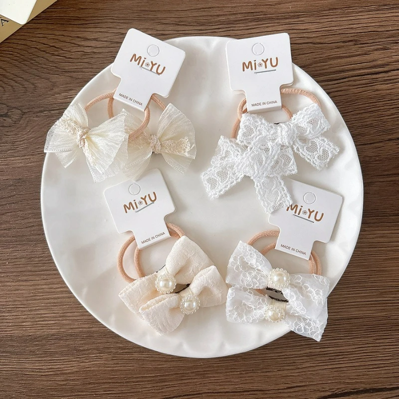 กิ๊บติดผมลูกไม้ทำมือ น่ารักหวานแหวว แบบคลุมเต็ม กิ๊บข้างทรงพู่สไตล์นางฟ้าสีเบจ ที่รัดผมหางม้าอเนกประสงค์สำหรับเด็กผู้หญิง