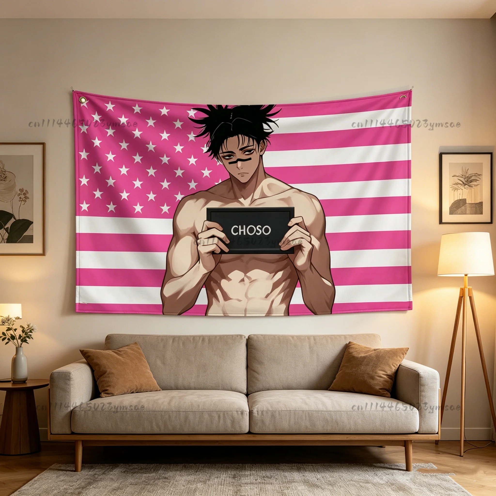 Anime Jujutsu Kaisen Pink American Flag Gojo Satoru Geto Suguru Itadori Yuji Tapestry Bedroom Background Cloth Home Decor Banner