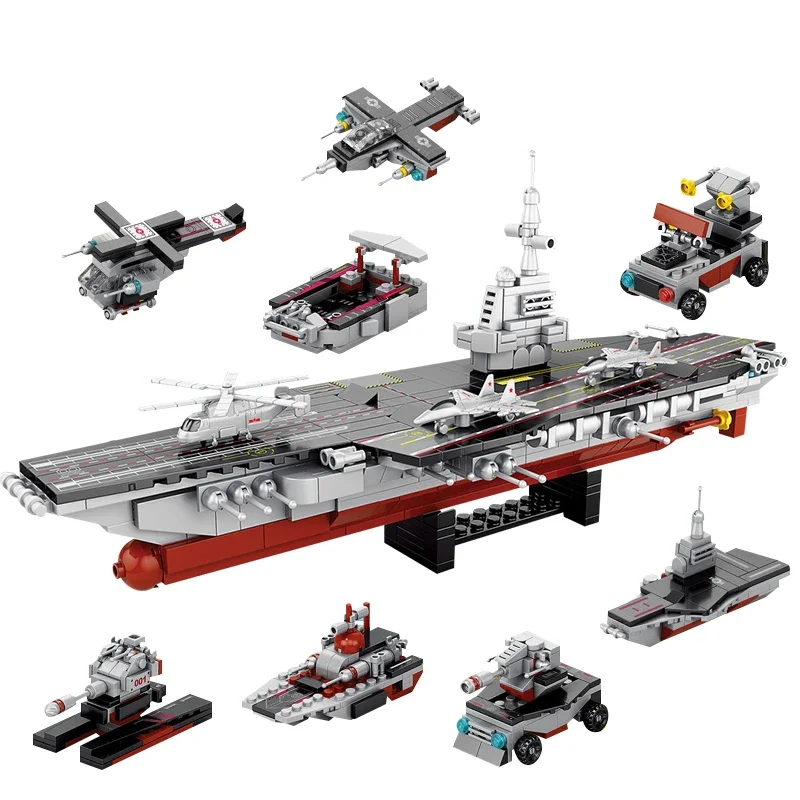 562pcs 8in1 Aircraft Cruiser Destroyer Battleship Army Warship Building Block Military Ship Truck Car Plane Bricks Children Toys