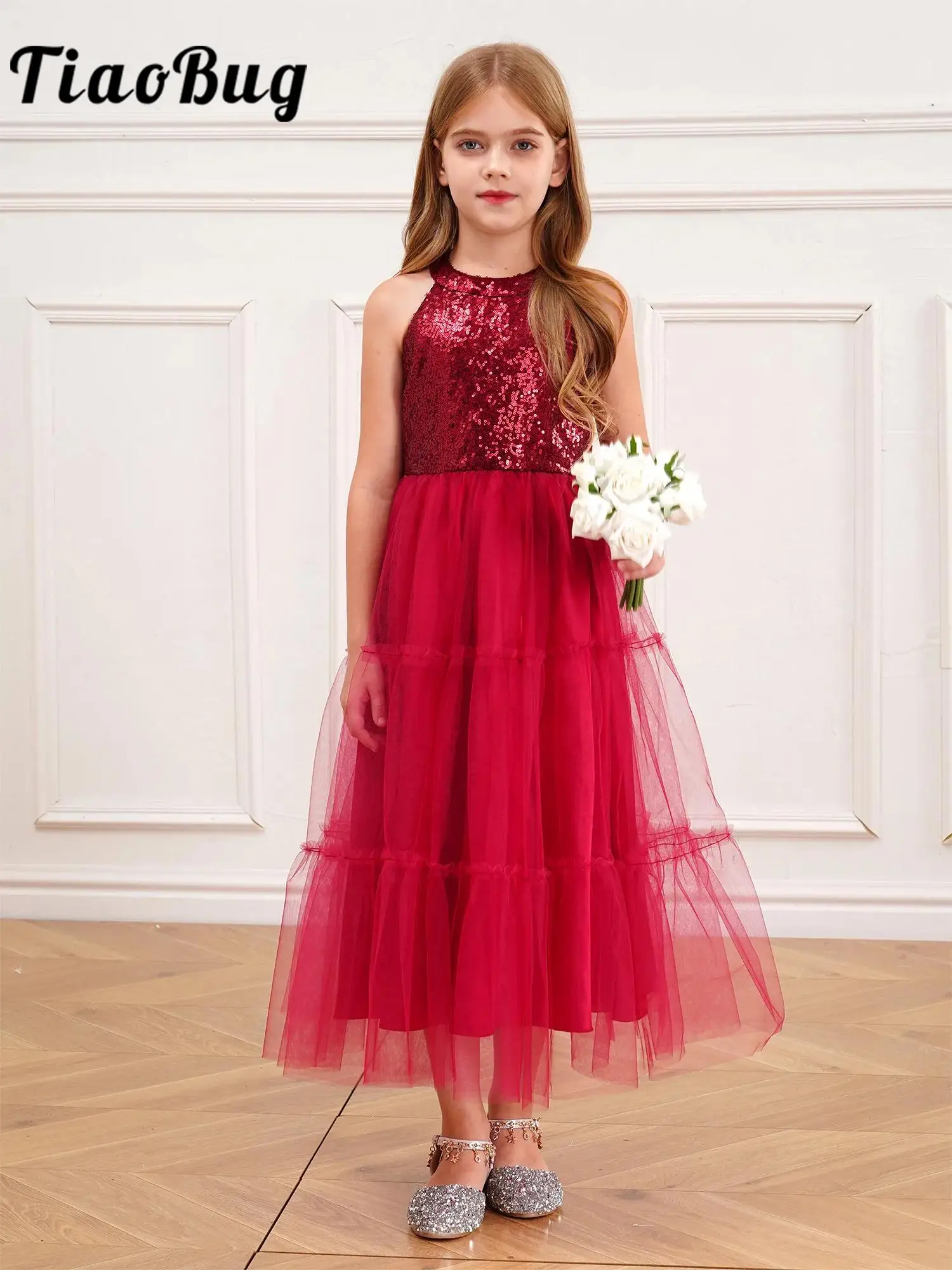 

Party Dress Girls Sequin Kids Wedding Vestidos Tulle Prom Ball Gown Children Flower Girl Dress Birthday Holy Communion Dresses