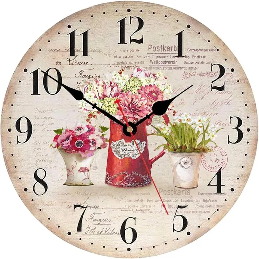 

8 Inch Plants Flowers Wall Clock Small Vintage Kitchen Clocks Drative Rustic Battery Operated Wall Clocks for Living Room Bedro