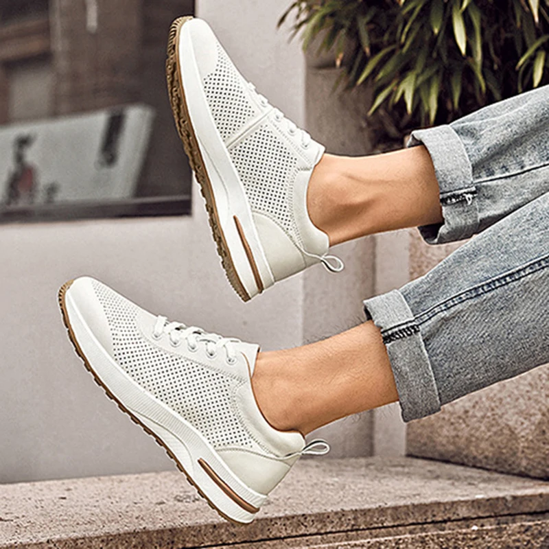 Men's Shoes Outdoor Leather Shoes Autumn Genuine Leather Hollow Breathable Cowhide Running Shoes Hiking Off-road Casual Shoes - Image 5