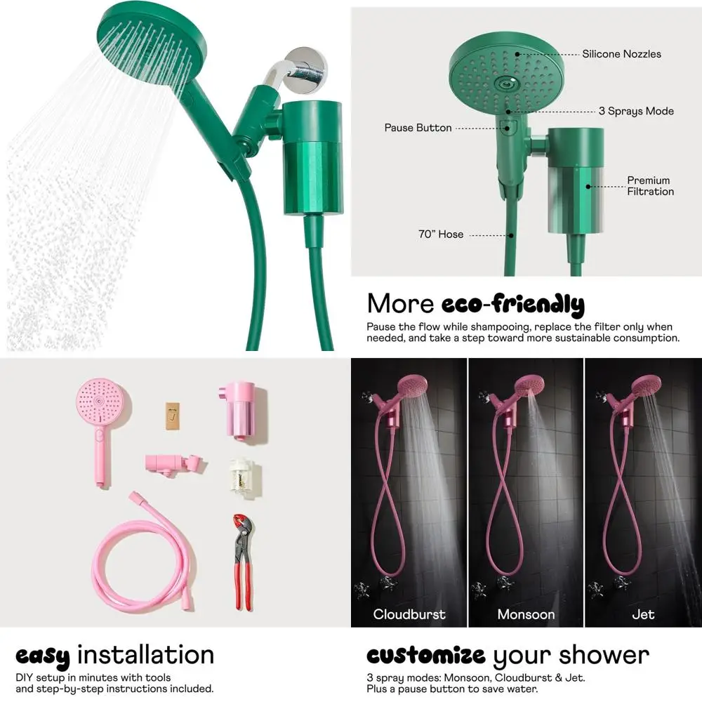 

High-Performance Handheld Showerhead Filter Set for Healthier Hair and Skin, 70 Inches Long with Advanced Filtration System