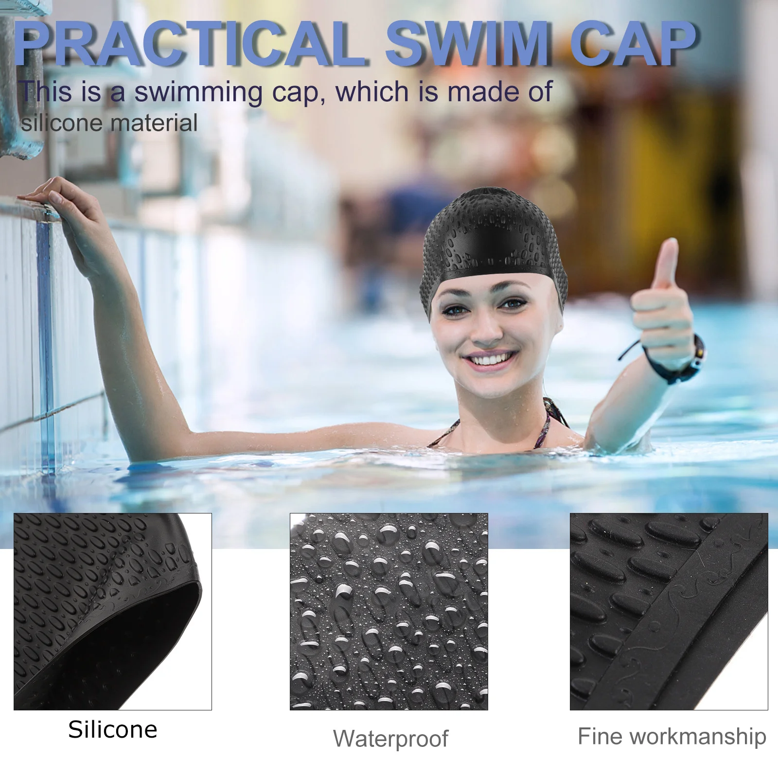 

Waterproof Silicone Women Swimming Cap Lightweight Flexible Durable Ear Protection Comfortable Swim Hat for Pool Black