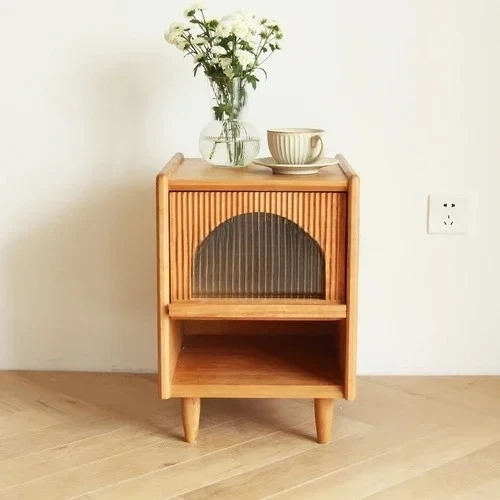 

zqNordic Прикроватная тумбочка из массива дерева Маленькая стеклянная японская маленькая прикроватная тумбочка для спальни из вишневого дерева