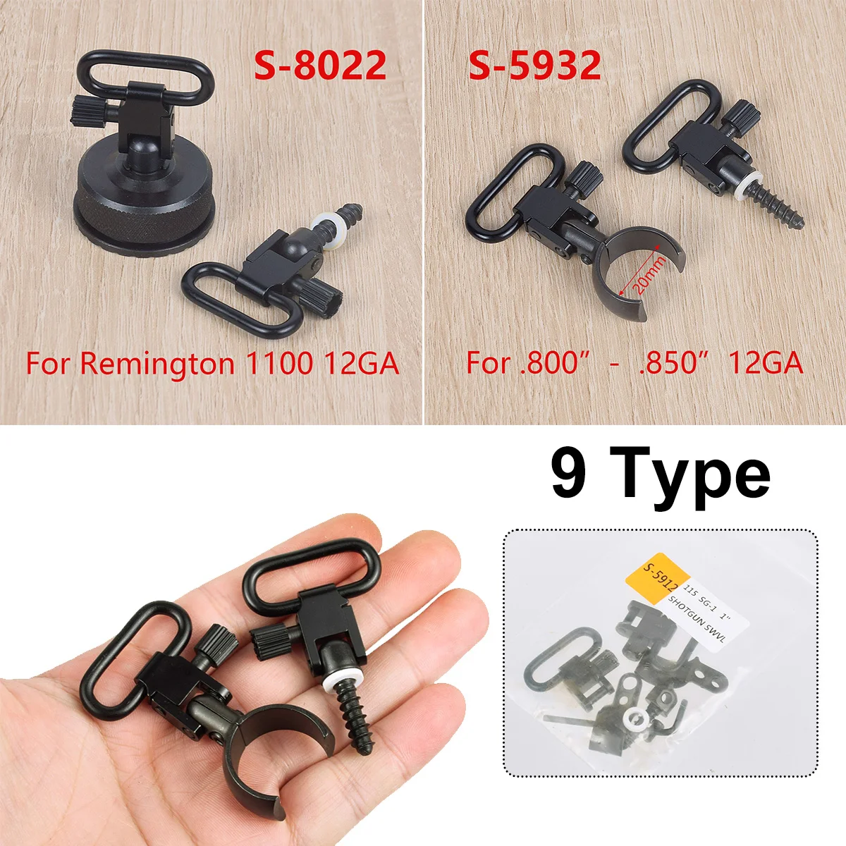 

Tactical QD Quick Detach Sling Swivels Adapter Set Shotgun Mount Kit - Fits Most 12 Ga. Magnum Split Band .800"-.850" S-5932