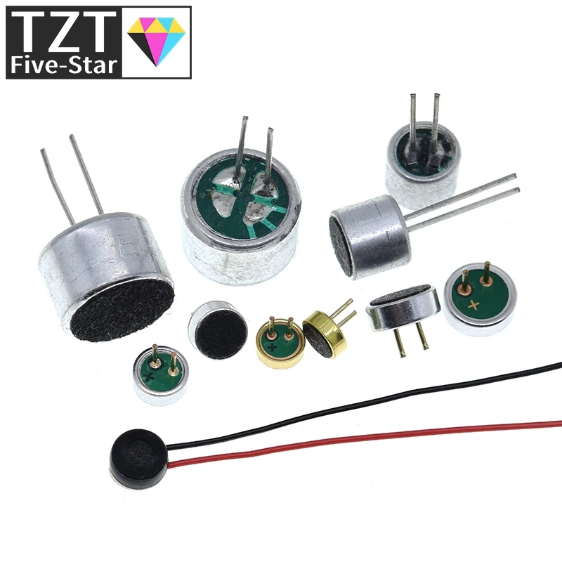 TZT 10 قطعة ميكروفونات إليكتريت متنوعة مع 2 دبوس لاقط 9x7 مللي متر 9767 6x5 مللي متر 6050 6x2.2 مللي متر 6022 4.5x2.2 مللي متر 4522 4x1.5 مللي متر 4015