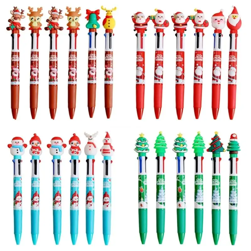 6 Pcs Christmas Ballpoint Pen 4 in 1 Shuttle Pen Multicoloure Pen Cartoon Pen Dropship