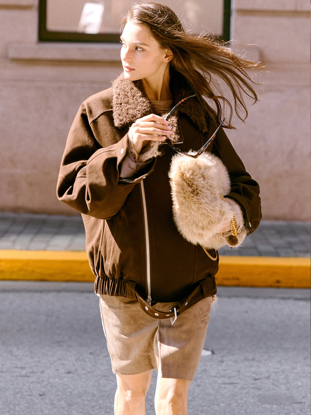 

Luna7xi Women's Retro Sle Fur Lined down Jaet Large Collar Workwear Outerwear Warm Nylon Fabric Long Sve Zipper Closure