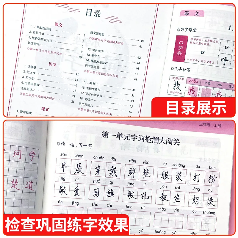 Учащиеся начальной школы от одного до шести классов, синхронное копирование, практика копирования и рисования каллиграфии красного цвета