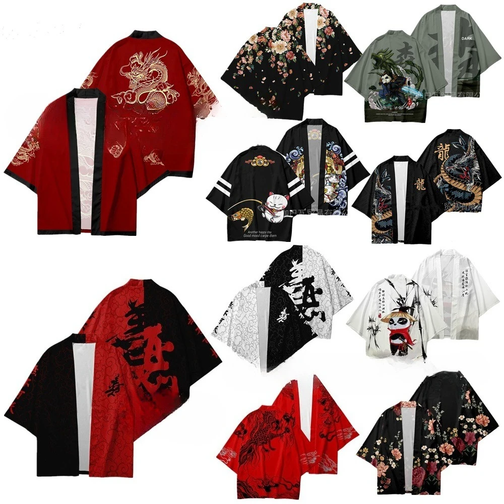 Chinese Characters, Chinese Style, Dragon Totem, Taoist Robe, Cloak, 3D Printed Japanese Cardigan, Kimono, Nightgown