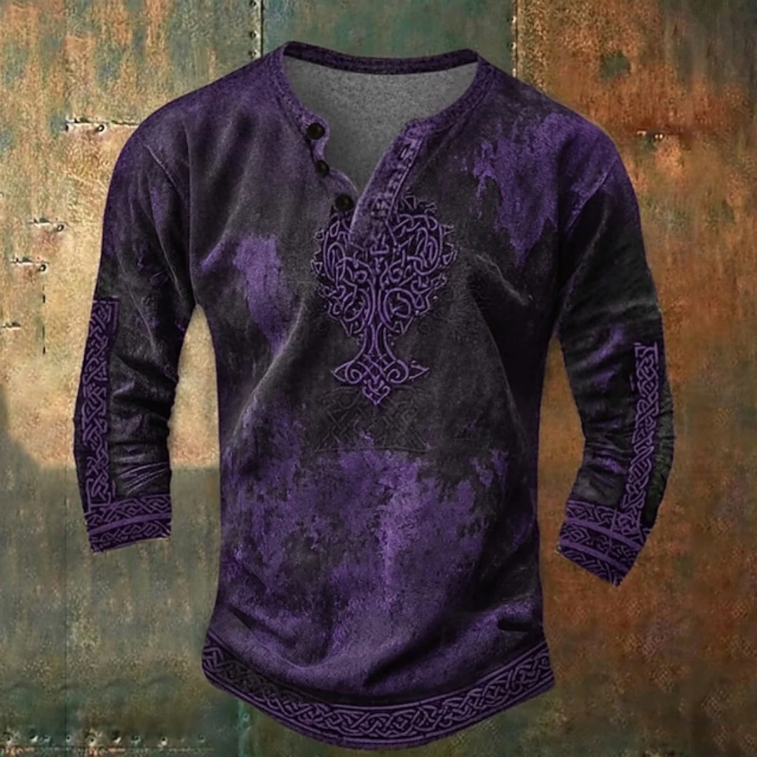 قميص شجرة هينلي للرجال تي شيرت بأكمام طويلة قمصان عتيقة موضة ريترو غير رسمية لقضاء العطلات لخريف وربيع وخريف 2026 قطع علوية عتيقة