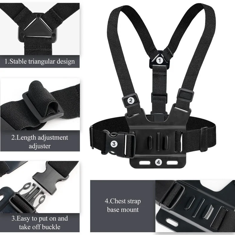 Celular Chest Strap Mounting Holder, primeiro ângulo Video Bracket, clipe fixo, Live Broadcast Acessórios