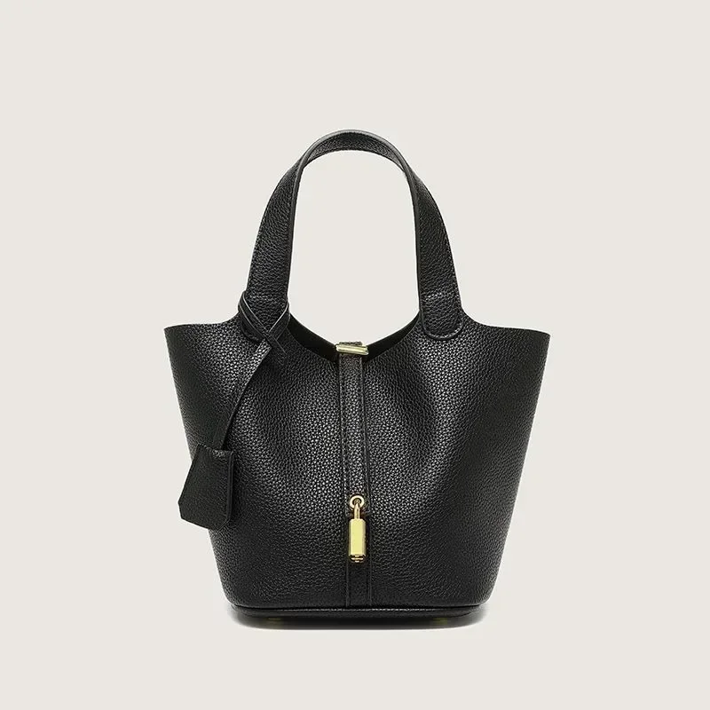 Bolso de mano de cuero suave para mujer, gran capacidad, patrón de lichi, nuevo estilo, cesta de comestibles, estilo europeo y americano