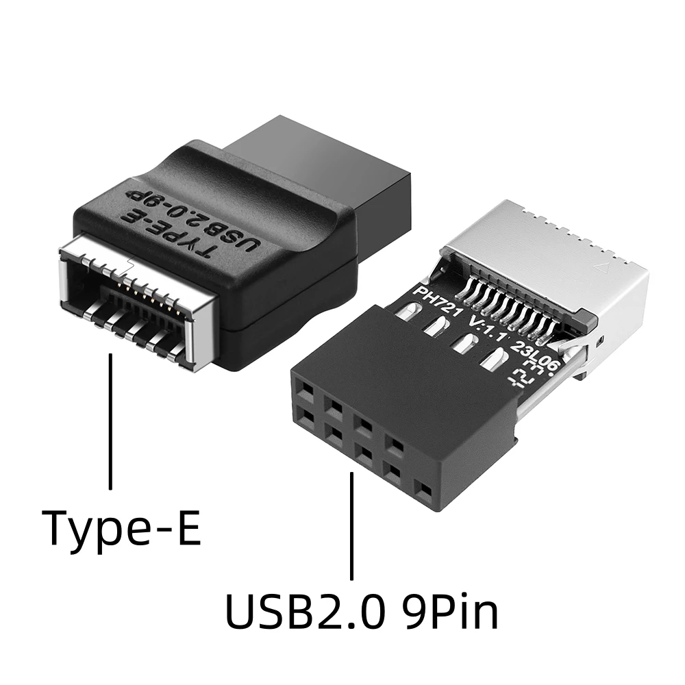 Motherboard Internal Adapter USB 2.0 9Pin to 3.1 Type-E (A-Key) Female Converter for Extending USB C Ports on Front Panel of PC