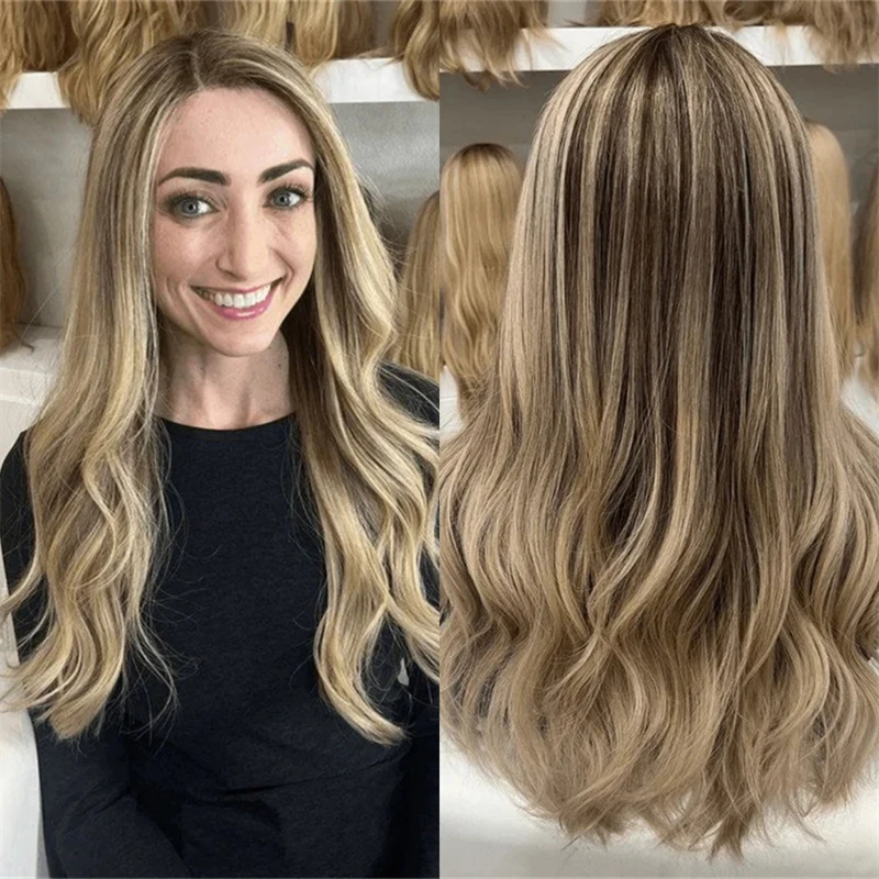 

Высококачественный синтетический термостойкий парик без клея с HD-кружевной передней частью, омбре, блонд-коричневый, на заказ, для женщин