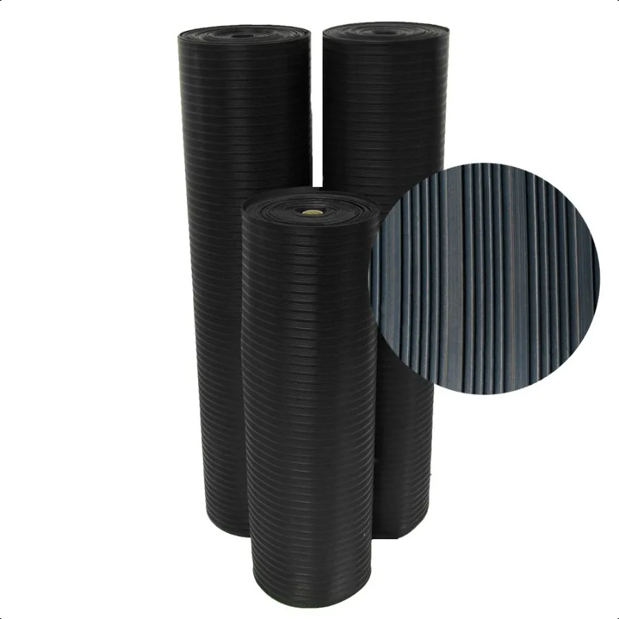 แผ่นยางปูพื้นแบบลอนลูกฟูก RubberCal 03_167_W_CO_10 หนา 1 8 นิ้ว x 3 ฟุต x 10 ฟุต ม้วน สีดำ