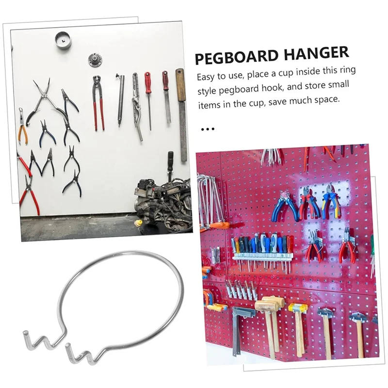 PORK-Pegboard Cup Holder Hooks 10Pcs Heavy Duty Metal Hooks Ring Design For Organizing Cups For Garage