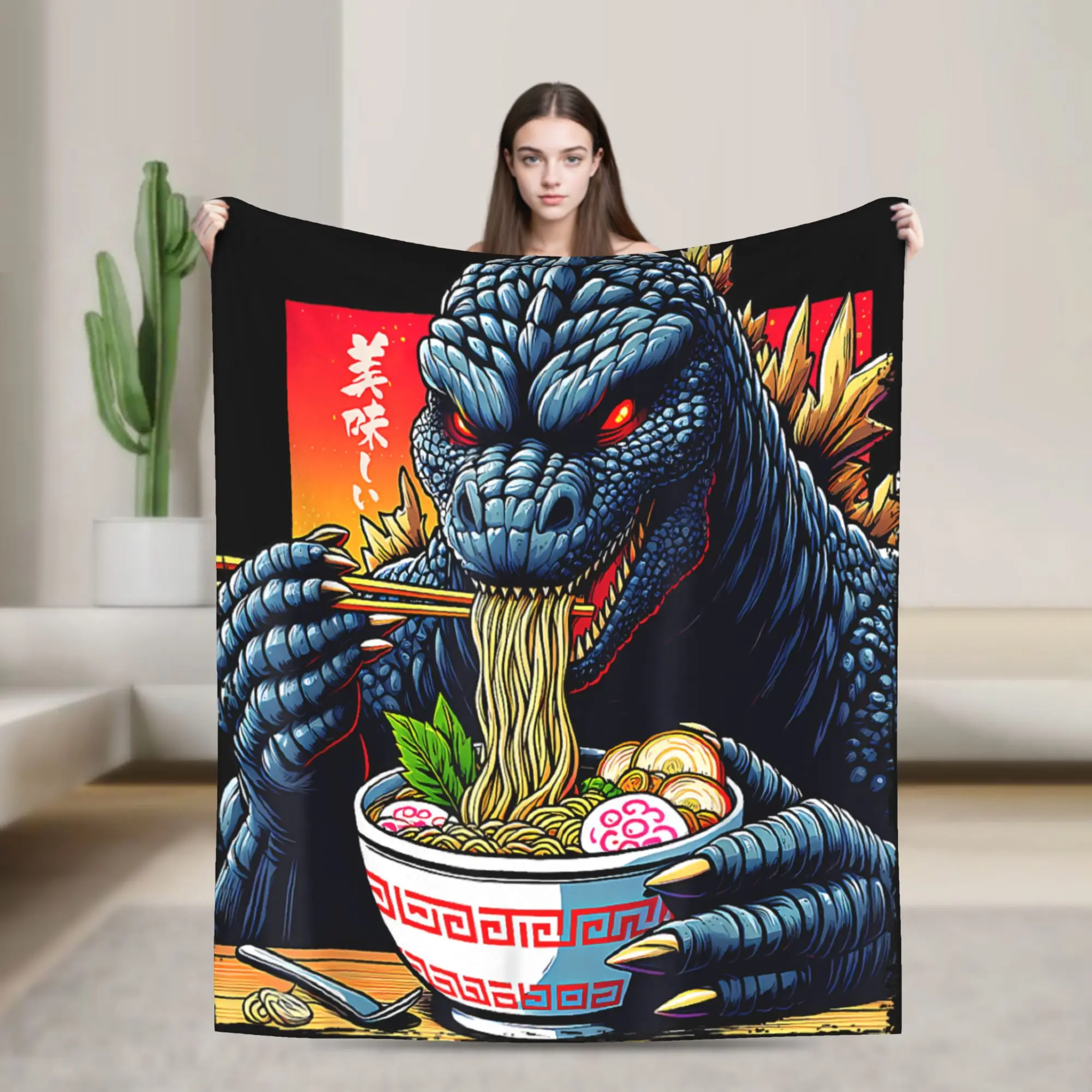 Warm Blanket Decorative Funny Godzilla Throw Blanket  Flannel Bedspread For Couch Chair Sofa Bed Novelty Sofa Bed Cover