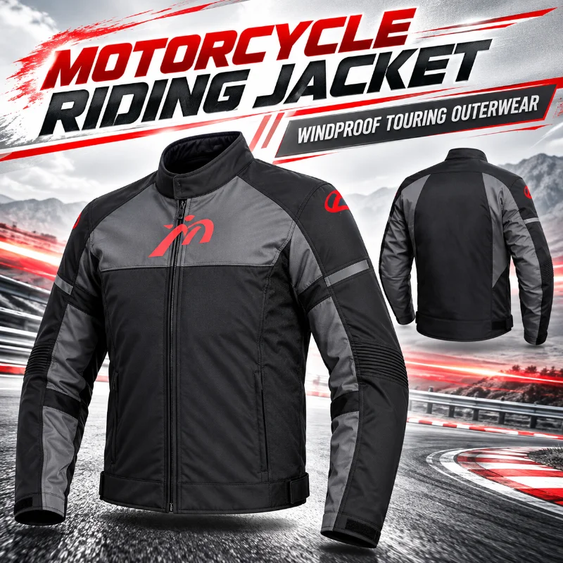 Men's Motorcycle Riding Jacket Color-Block Windproof Touring Outerwear for Autumn and Winter