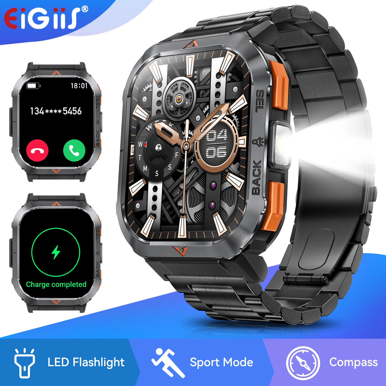 

EIGIIS New Smart Watch 3ATM Waterproof 2.02" TFT S50 Men Sport With Compass And LED Flashlight Health Monitoring Fitness Trackin