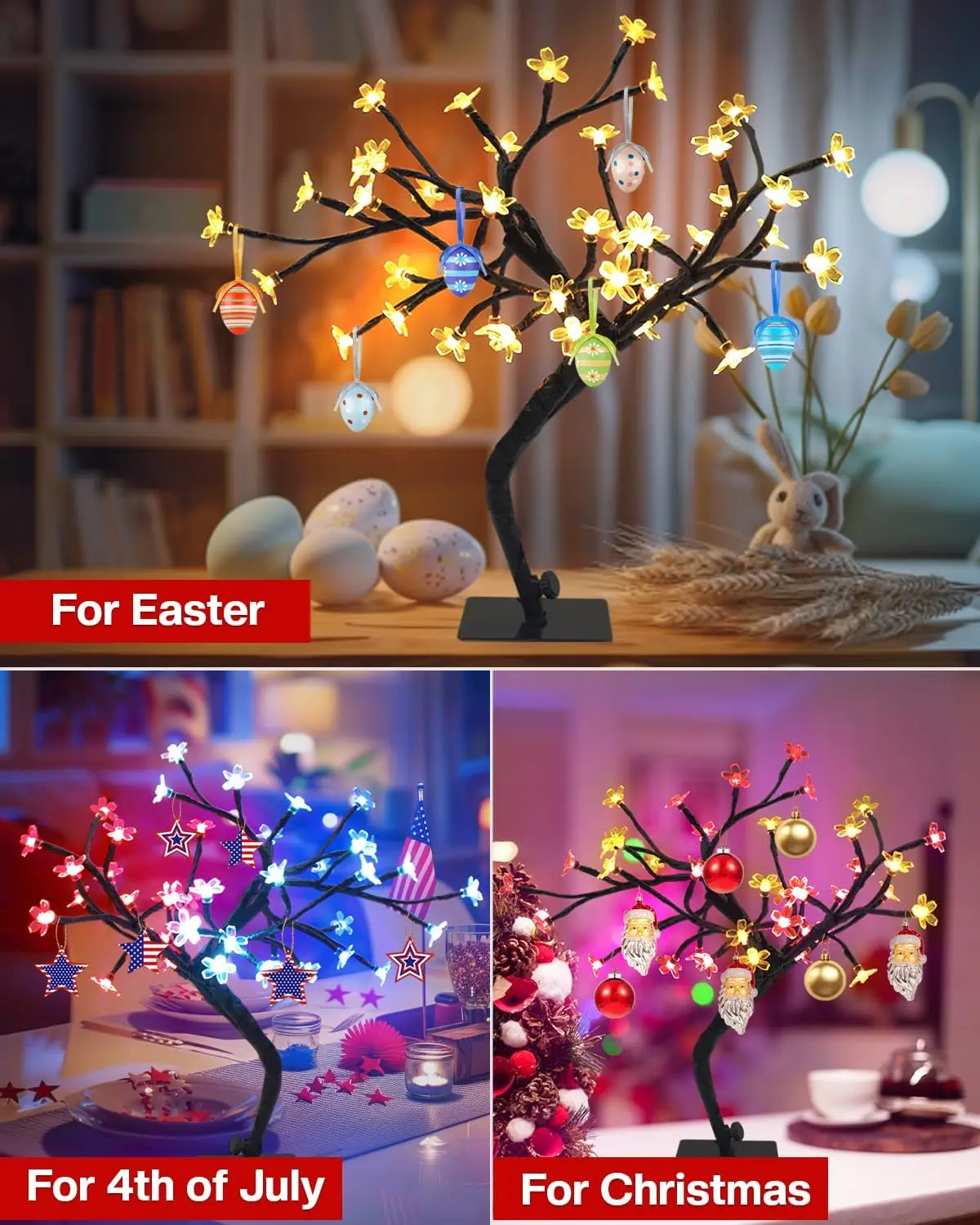 Smart USB Cherry Blossom Tree Lamp 16 Inch for Desk, App Control Music Sync Timer, Color Changing Night Light Bedroom Decor