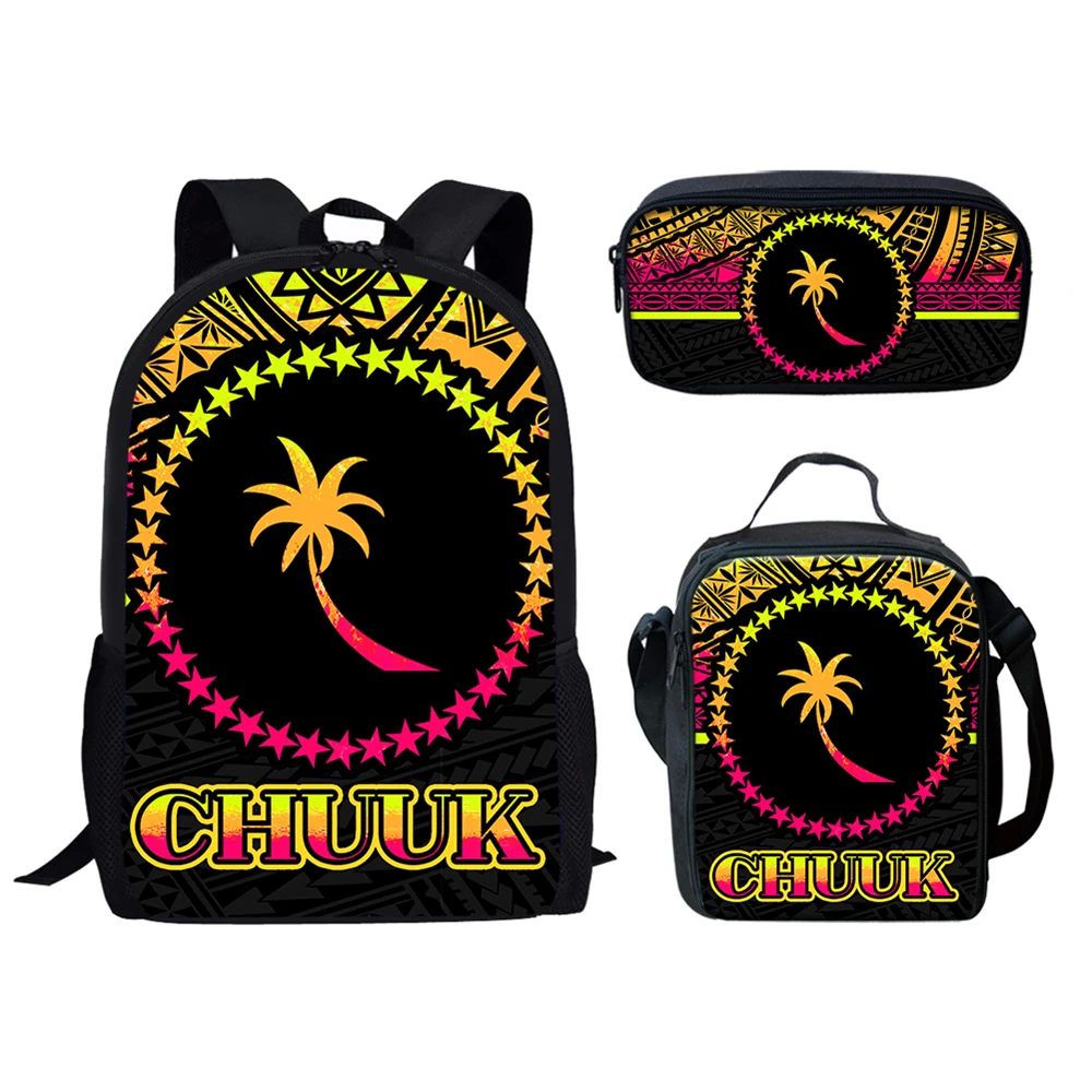 Classic Cartoon Chuuk Tribal Polynesian 3D Print 3pcs/Set pupil School Bags Laptop Daypack Backpack Lunch bag Pencil Case