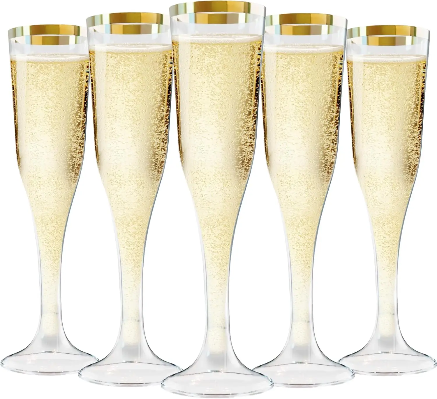 

100 пластиковых флейт для шампанского, прозрачные одноразовые твердые стаканчики на 4,5 унции с золотой оправой, пластиковые стаканы для шампанского для W