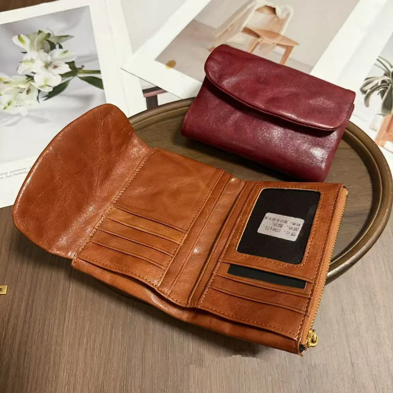 genuine-top-layer-cowhide-women-wallet-vintage-leather-trifold-purse-multi-card-slots-zipper-coin-pocket-ladies-short-clutch