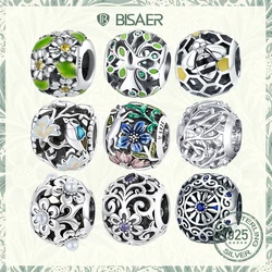 BISAER Flower Charm 925 Sterling Silver Daisy Butterfly Tree Round Zircon Charms for Original  Women DIY Bracelets Fine Jewelry