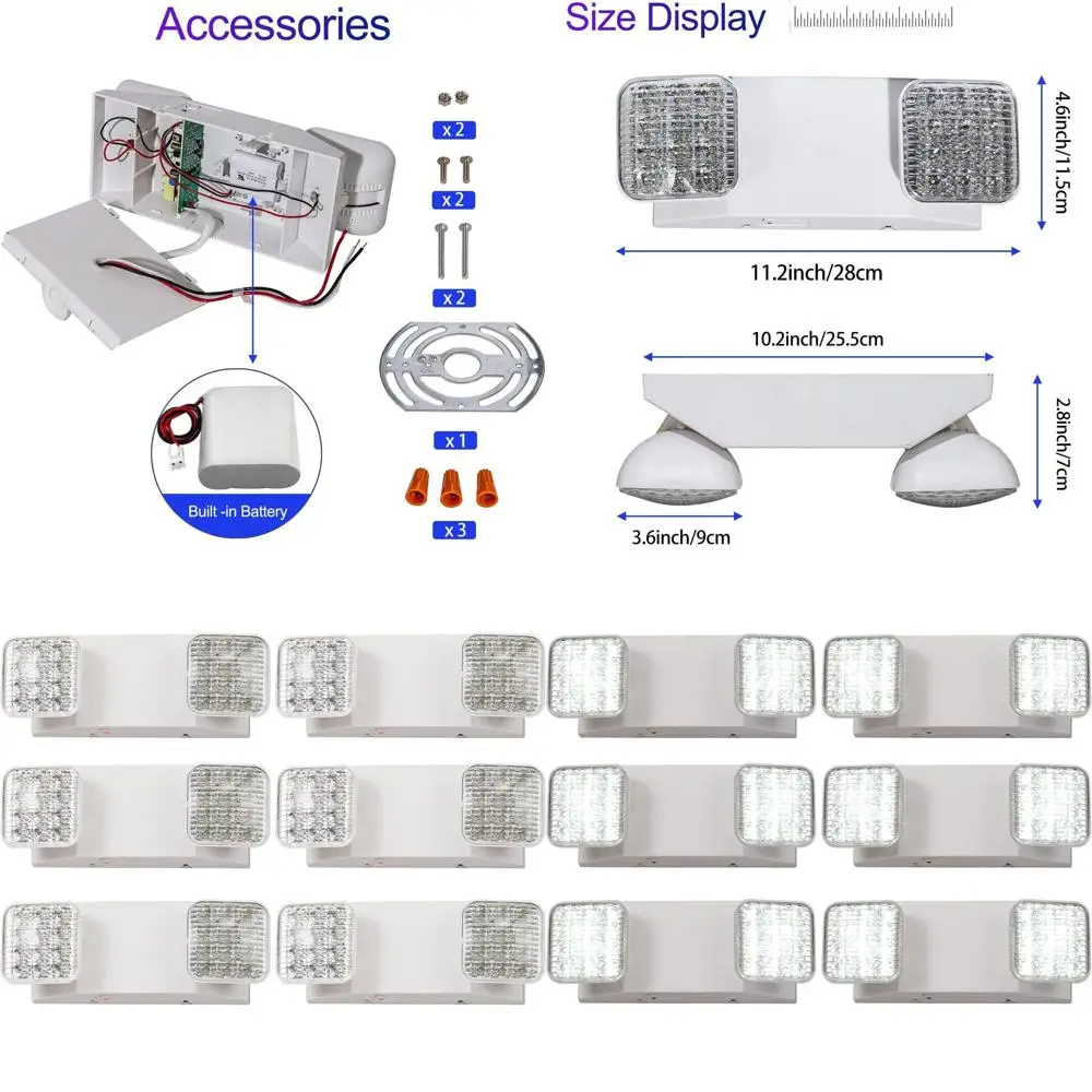 

6-Pack White LED Emergency Lights with Battery Backup, Adjustable, UL Listed, 120/277V Hardwired Exit Fixtures