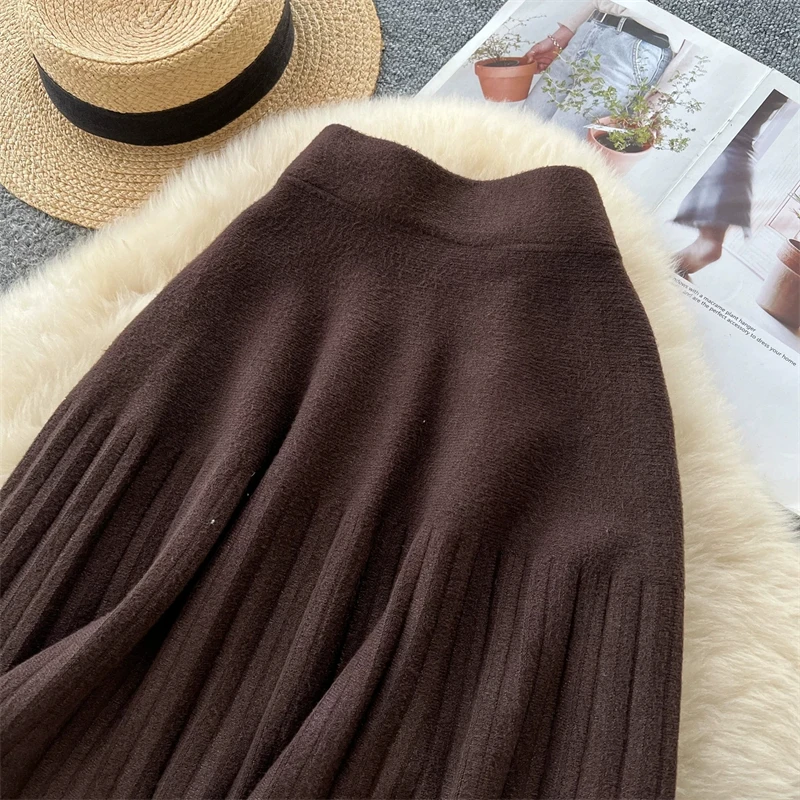 Damen-Strick-Minirock mit hoher Taille, plissierter Swing-Rock, Herbst-Winter, warm, weich, A-Linien-Rock, Damen-Freizeitkleidung, Alltagsbekleidung, Unterteil 644 – Detail 21