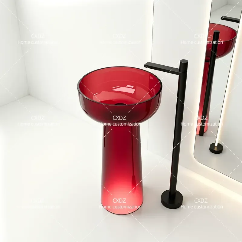 Column Basin Integrated Floor to Ceiling Washbasin Transparent Resin Sink Creative Art Toilet Basin Modern Bathroom Vanity