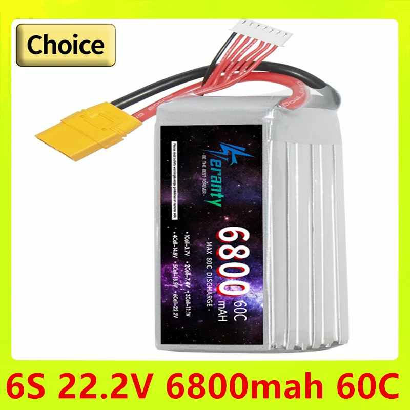 

TERANTY 6S Lithium Polymer Battery 22.2V 6800mAh Lipo Battery 60C RC Car Drone Racing Hobby Rechargeable Quadrotor Accessories