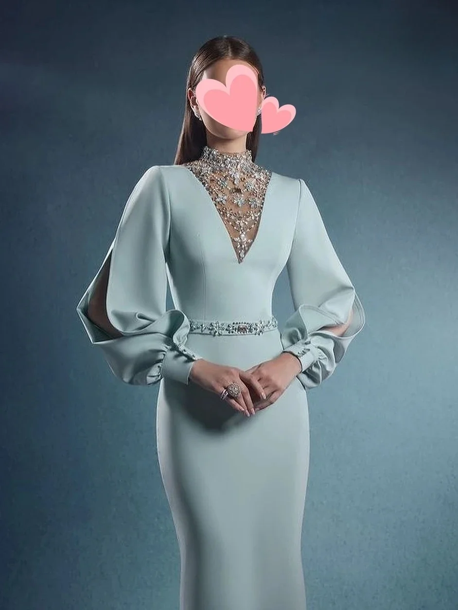 فساتين سهرة فاخرة مطرزة بأكمام طويلة مناسبة مخصصة للحفلات الراقصة الرعوية للجنسين جيرسي ريترو دبي السعودية العربية حسب الطلب