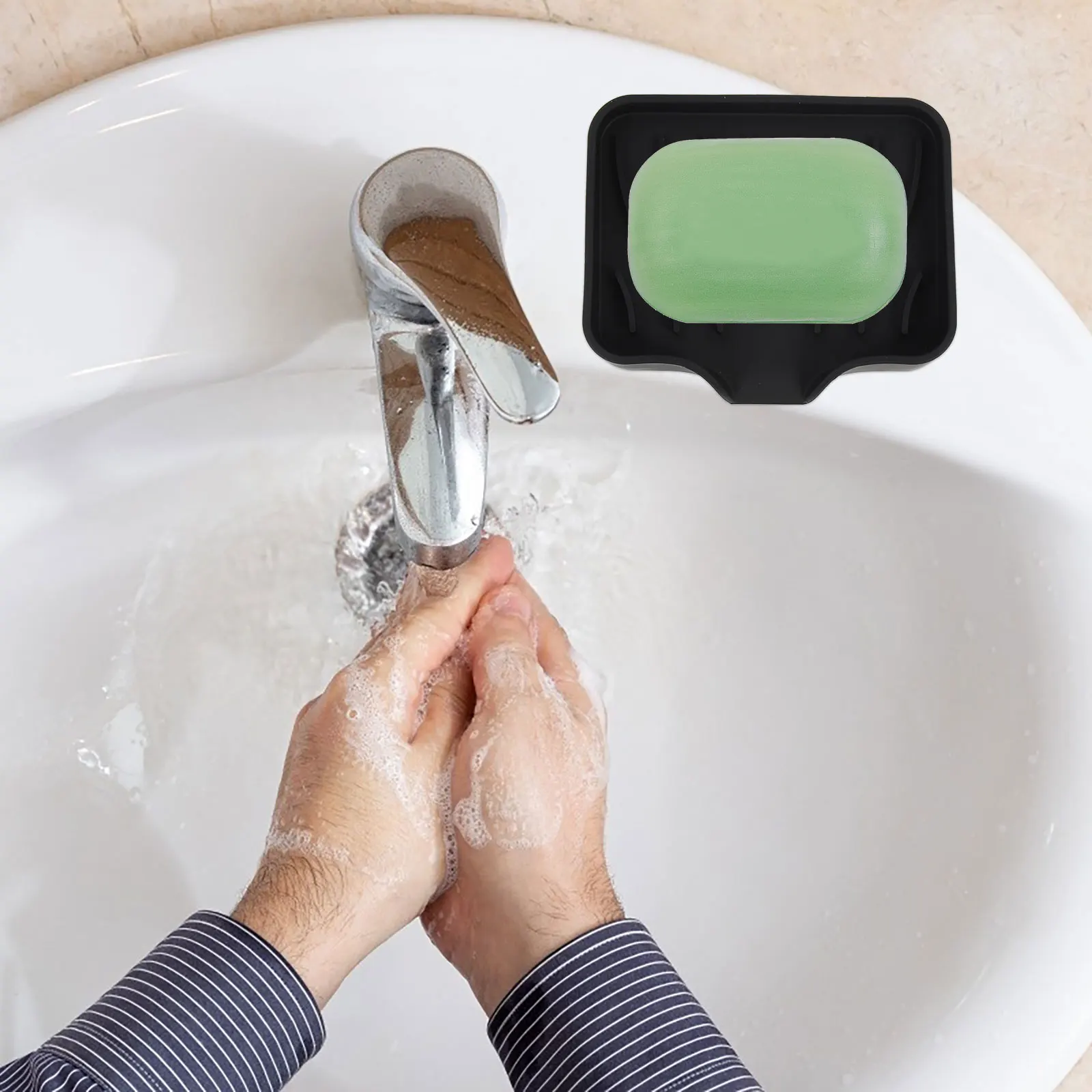 

2pcs Silicone Soap Tray Drain Holder Kitchen Sink Organizer Anti-Slip Soap Container With Drain Spout For Bathroom Countertop