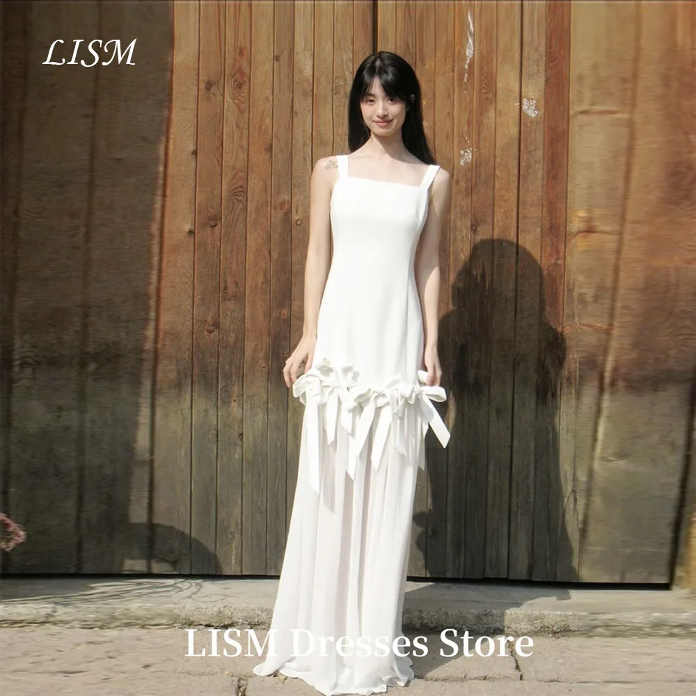 

LISM Bow Simple A-Line Korea Wedding Dresses Photo Shoot Chiffon Floor Length Elegant Bridal Gowns 웨딩드레스 Customized Corsets