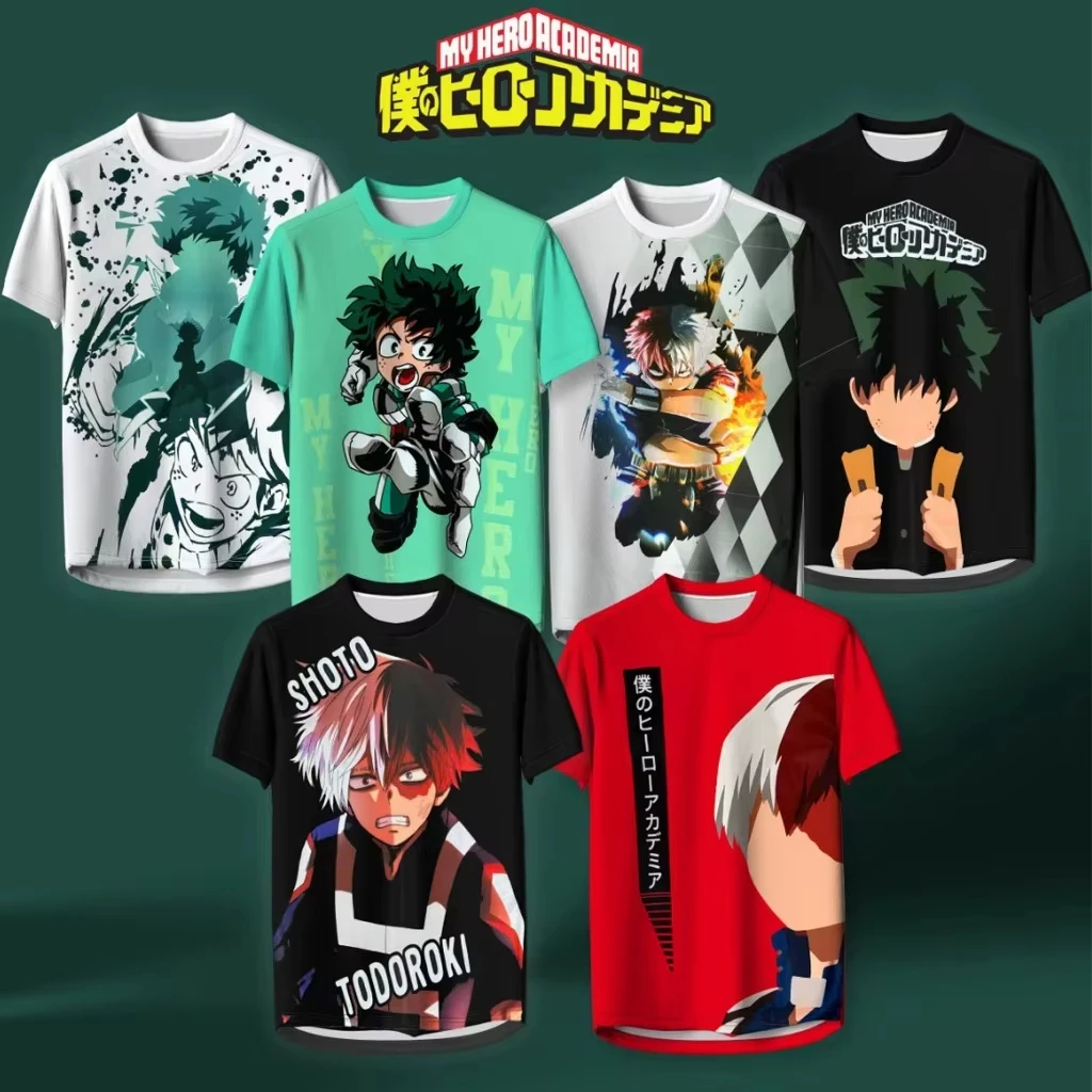 Camiseta estampada de secado rápido para niños y adultos, camiseta de manga corta con estampado de personajes de My Hero Academy, celebración del décimo aniversario