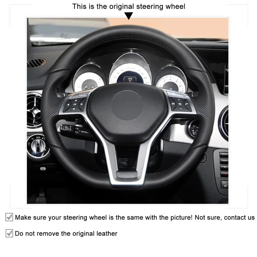 Hand-Stitch Non-slip Leather Car Steering Wheel Cover for Mercedes Benz A-Class 2013-2015 CLA-Class 2013 2014 C-Class Interior