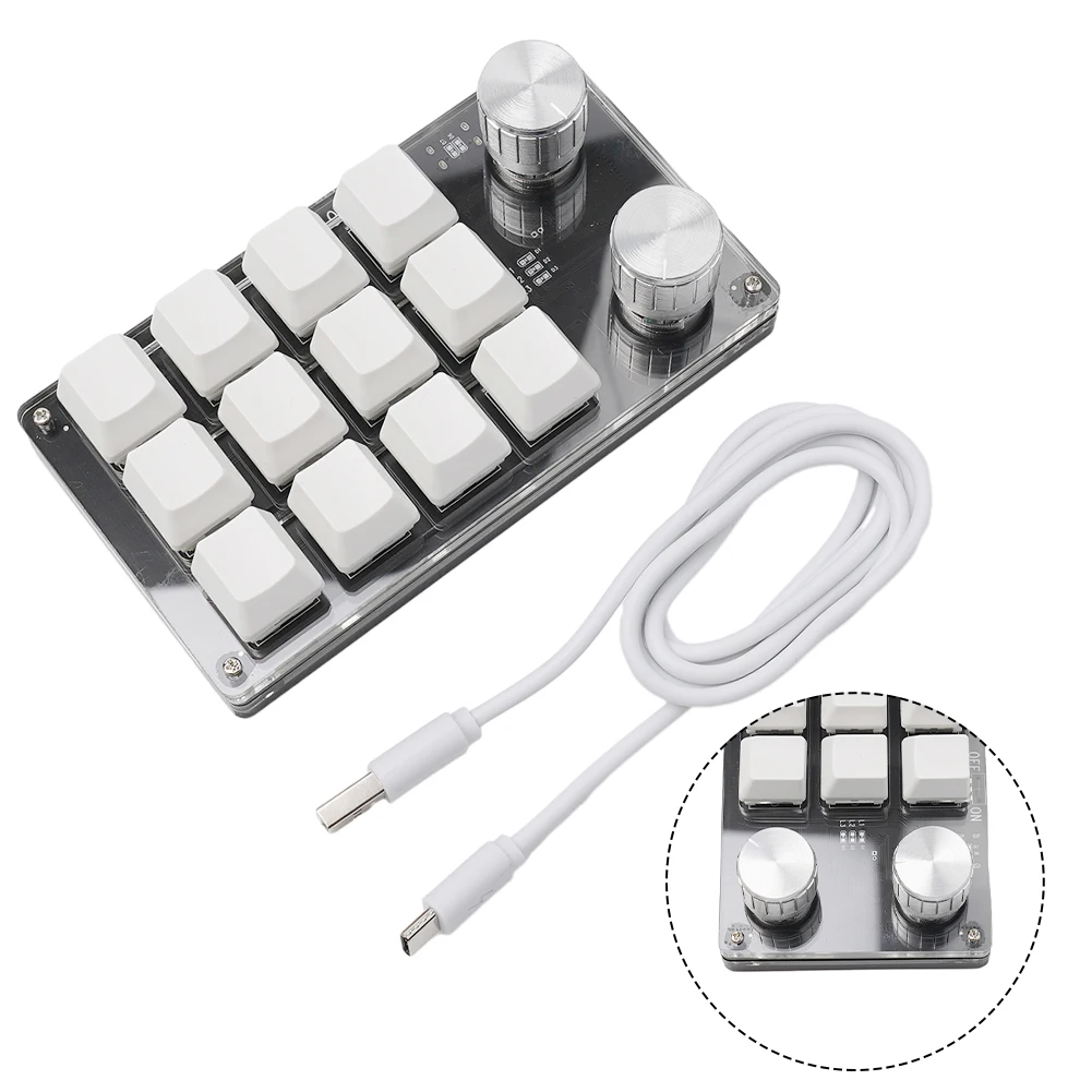 Teclado mecánico multifuncional programable, teclado de 12 teclas y 2 botones con 12 teclas y 2 perillas, teclado pequeño DIY