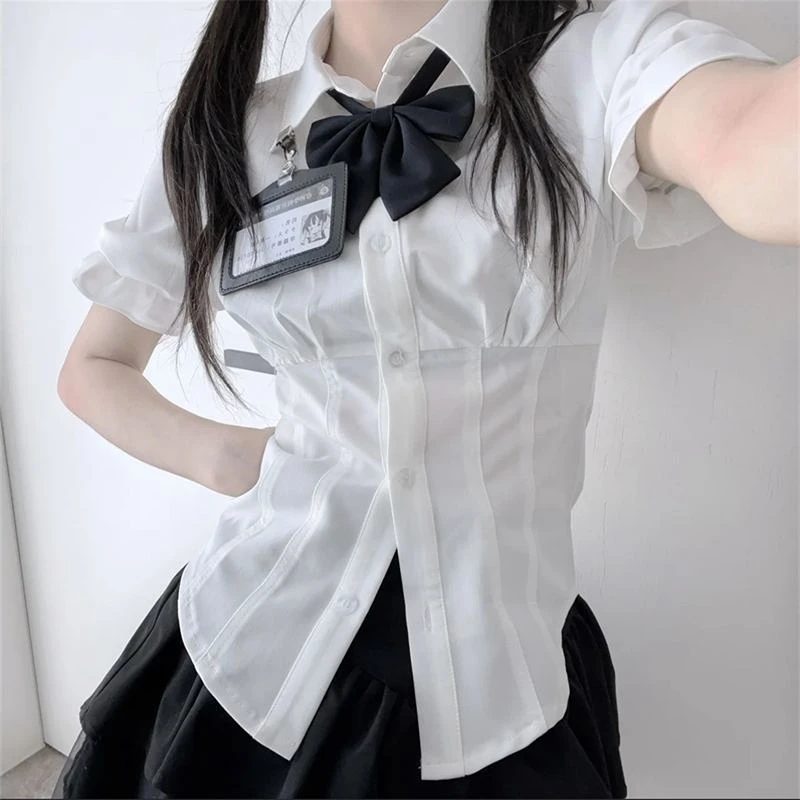 Shirts Women Slim Summer New Fashion Ulzzang Japanese Style Ins Simple All-match Hotsweet College Puff Sleeve Personality Casual