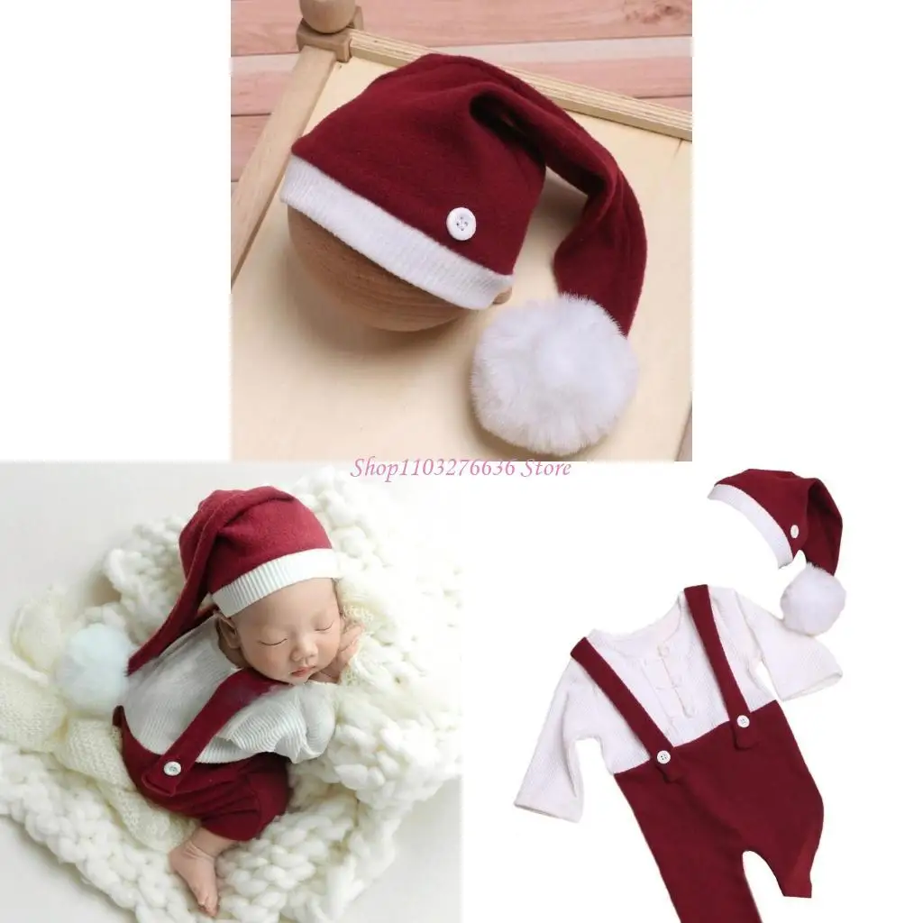 

R6FD Baby Christmas Photography наряд хлопковой комбинезон с набором шляпы Санта -Клаус костюм
