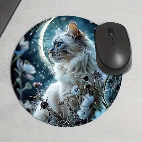 Rund kattdesignad musmatta, hållbar halkfri spelmusmatta, kontorsskrivbordstillbehör, skrivbordsmatta, musmatta för datorbord 8 best sales rund musmatta - №8