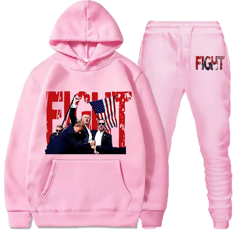 LE Trump Fight Man Sets Hoodie Sweatpants Men\'s Set  Autumn Winter clothing Casual Woolen Hoodie suit Sportswear men sets