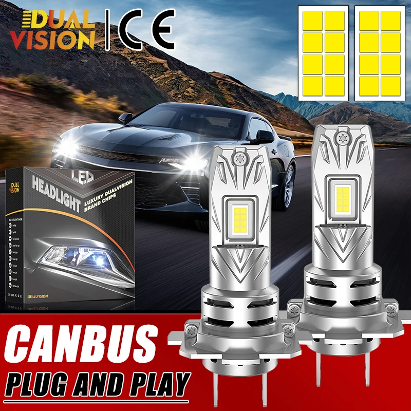 

Dualvision H7 H1 Светодиодные лампы для фар H4 H3 CANBUS Мини-лампы 1:1 16 шт. 7035 CSP Беспроводной автомобильный светодиод с вентилятором Plug&Play 6000K