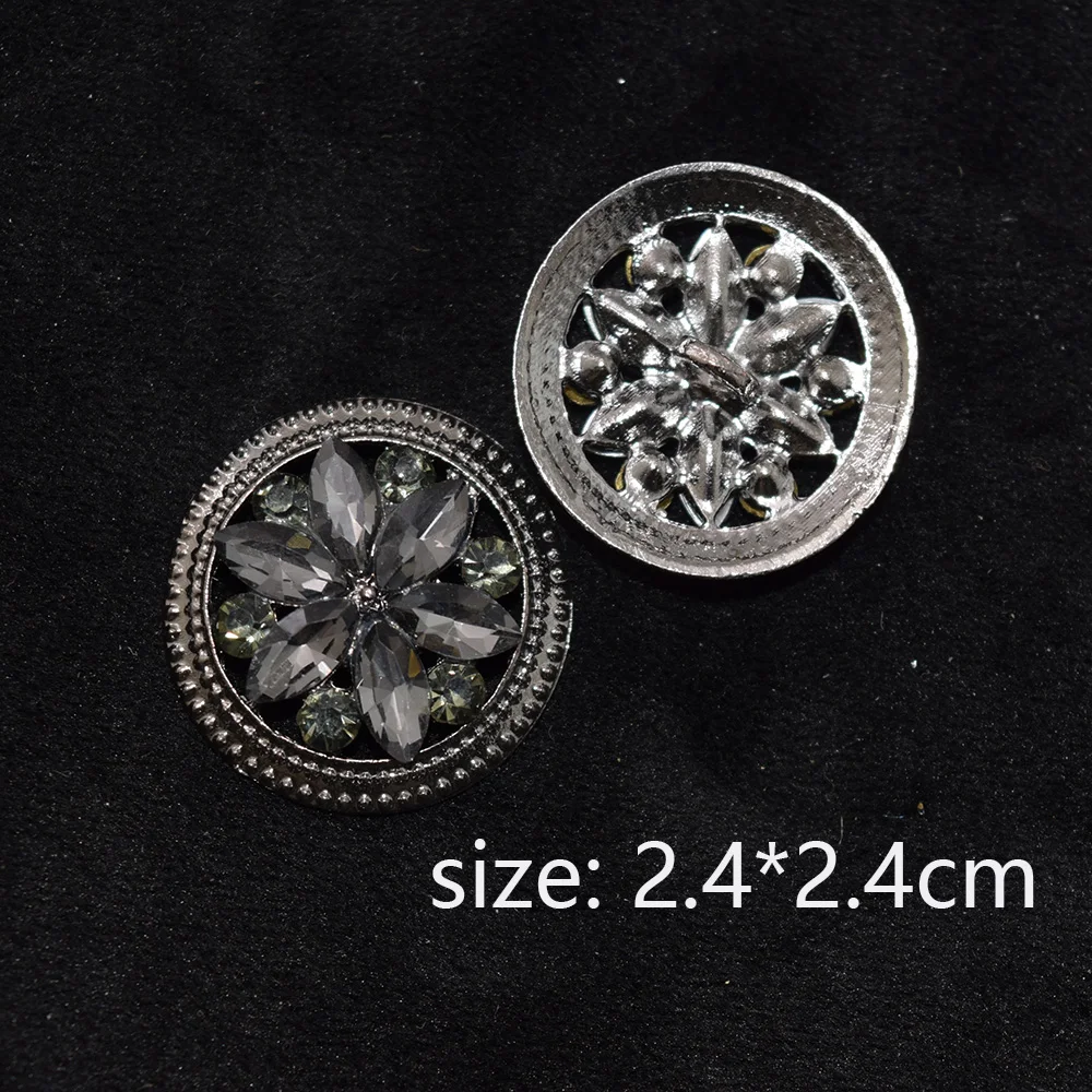 10Pcs/Lot 24*24mm Retro Fashion Luxury Diamond Metal Buttons Black Gold Silver for Shirts Clothing Jackets Rhinestone Buttons